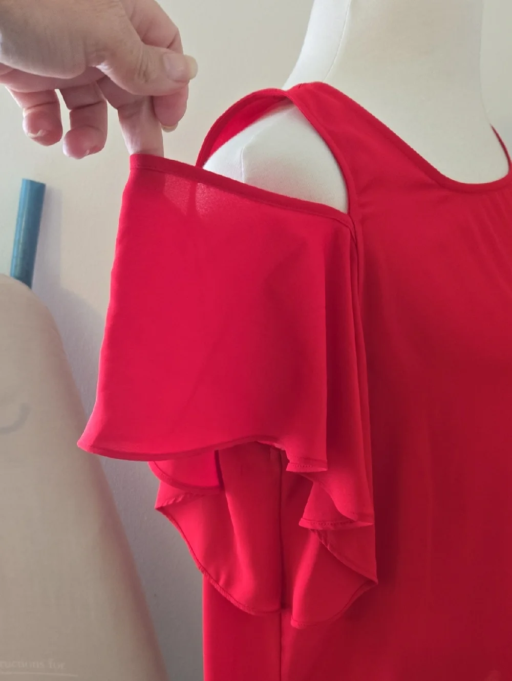 Women's Red Cold-Shoulder Ruffle Blouse - Picture 3 of 10
